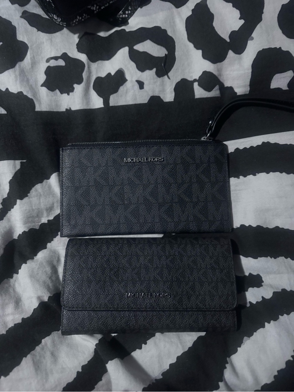 Michael Kors Black MK Logo Wristlet and Continental Wallet Set
